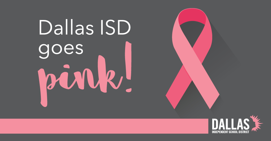 TeamDallasISD's tweet photo. During October, Dallas ISD goes pink for breast cancer awareness. Pink out by downloading and using this Zoom background, https://t.co/SG1gveVBiJ, and this signature line sticker, https://t.co/nzUIi0rCT3, during meetings and wearing pink and jeans one day between Oct. 12-14. https://t.co/2Q7EgOL7QV