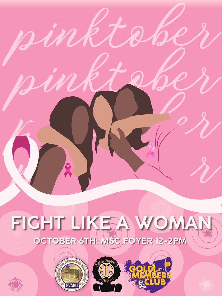 Join MIF, SIS, &amp; GMC✨ as we kick off #Pinktober💗 by learning what’s it’s like to #fightlikeawoman ! 🎗💞

You will given the chance to write notes or letters to a loved one who has been diagnosed with Breast cancer. Meet us in the MSC from 12-2!