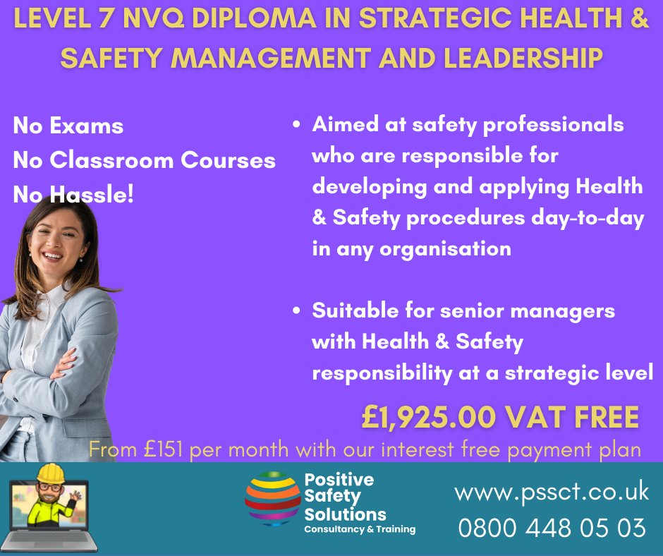 Health and Safety Professionals.......Our Level 7 NVQ Diploma in Strategic Health &amp; Safety Management and Leadership is a great way to advance your career.