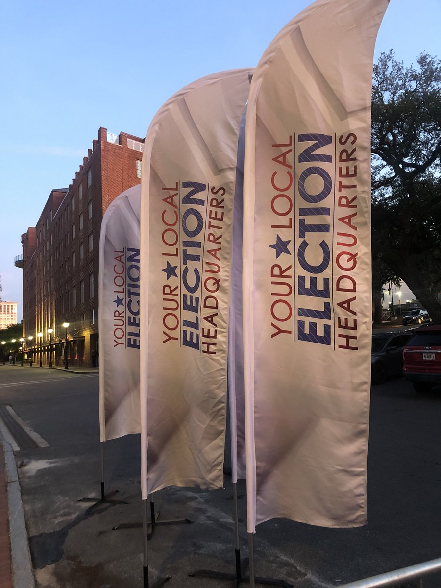 ArchithNEWS's tweet photo. The night before the big debate in Savannah.  The sheer number of media crews is insane! Join us tomorrow for team coverage throughout the day for the #GASenDebate as the two US SENATE candidates square off https://t.co/3JCQhpAtm1