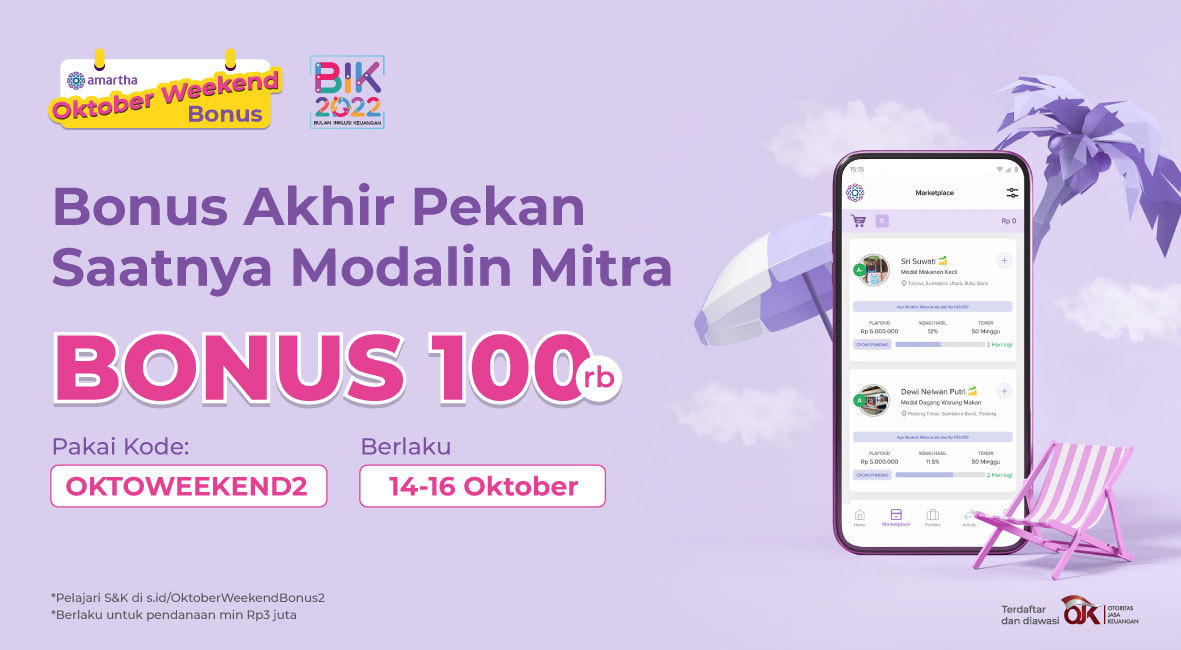 amarthaid's tweet photo. BONUS Rp100.000 untuk kamu yang rajin pendanaan di akhir pekan🤑💰

Gunakan kode: OKTOWEEKEND2 dan dapatkan langsung BONUSNYA!

MODALIN SEKARANG

Periode: 14-16 Oktober

*Pelajari S&amp;K di https://t.co/vv9Q3QhIXo

#PromoWeekend
#AyoModalinUMKM
#UMKM
#MenjadiAmartha
#p2plending https://t.co/A0IsQuXL89