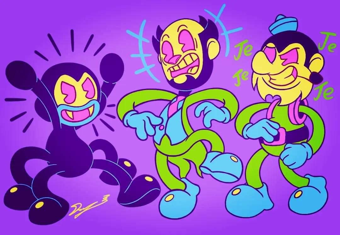 Day 13:  Gang  #inktober 

The Butcher Gang BlackLight
💜Edgar💛Charley💚Barley💙

#bendyandtheinkmachine #bendy
#inktoberday13 #drawing #ilustration 
#inktober2022 #BATIM #show 
#thebutchergang #blacklight
#bendyandtheinkmachinefanart