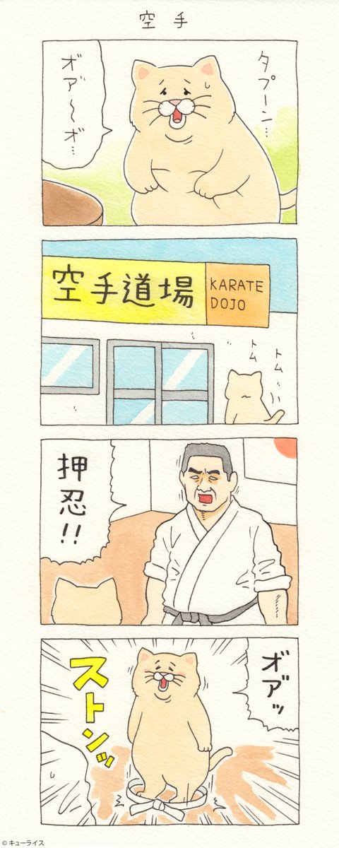 スポーツの秋。
4コマ漫画ネコノヒー「空手」https://t.co/hKURlnS1j0

#ネコノヒー #キューライス 