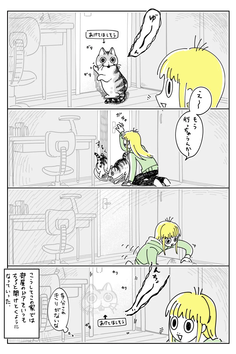 無限ループ･･･！猫がドアをカリカリする音に気付き開けてあげるも･･･！
