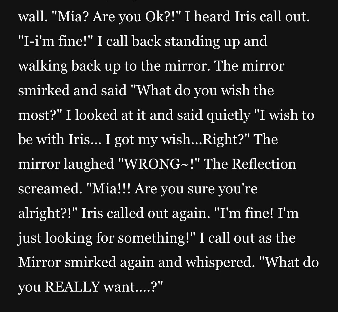 VillainousVenus's tweet photo. @RedWizardWrites @camiscribbles HAHA i never got to write that far but if i remember correctly, my reflection had replaced me in the real world and i was trying to find a way out of the mirror world 😭 here's the last thing i wrote in it! this was back in 2012 so the writing is awful LMAO https://t.co/pSFLpsE7HP