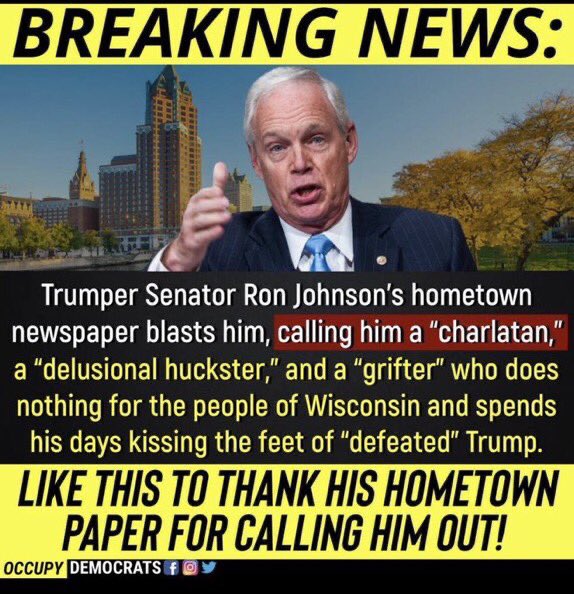 MarilynRautenb1's tweet photo. @Acyn @JohnJHarwood @RonJohnsonWI
#ronjohnsonisarussianasset
#ronjohnsonisaliar
#ronjohnsonisaseditioustraitor
#GOPINDISARRAY
#RepublicansLieAboutEverything
Ron Johnson betrayed his oath of office. https://t.co/OxLSSvR6l0
