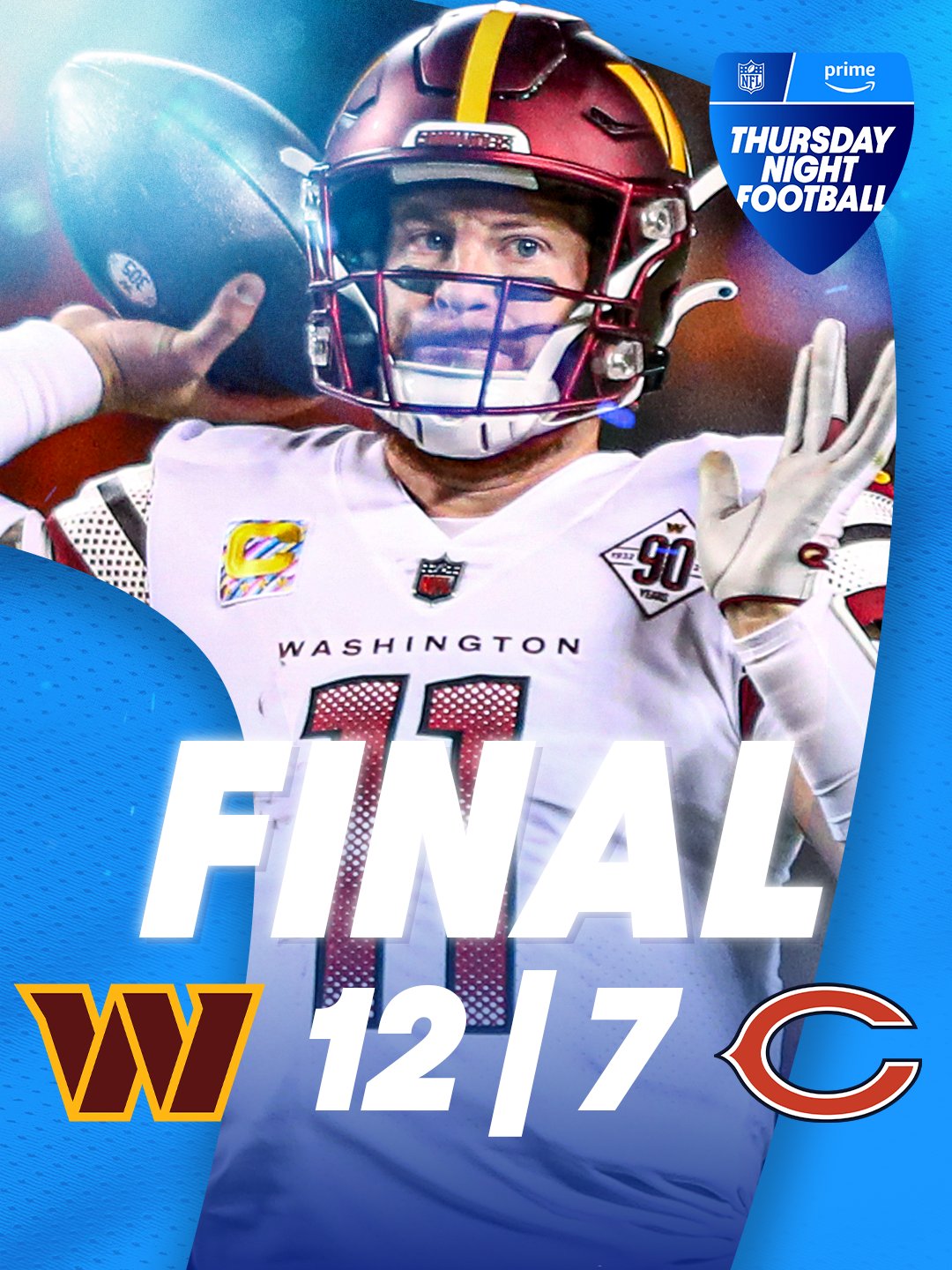 NFL on Prime Video on Twitter: 'FINAL: The @Commanders hold off the Bears  for the W! #TNFonPrime  / Twitter