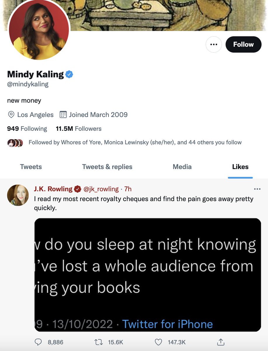 menwritewomen's tweet image. no one should have to say this but if your feminism doesn't include trans women it isn't feminism at all

supporting jkr in any capacity and being a feminist are mutually exclusive

 super disappointing @mindykaling