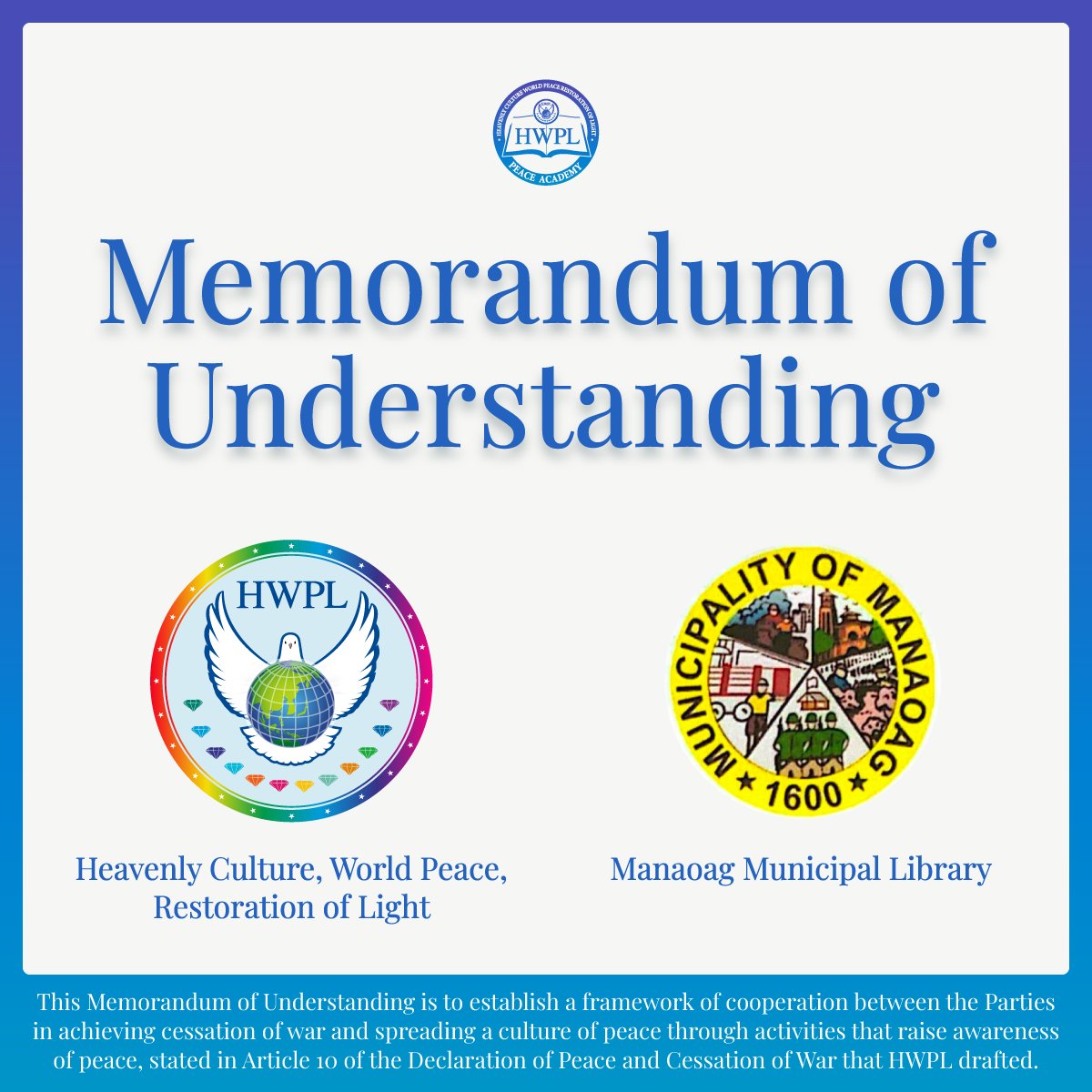 hwpl_ph's tweet photo. #PeaceLibrary | Manaoag Municipal Library in Pangasinan signed a Memorandum of Understanding with HWPL last June 21, 2022 for the establishment of a Peace Corner.
#HWPL #Together_Peace #WeAreOne
#DPCW #LP #LawforPeace https://t.co/jQUYpfmR0F