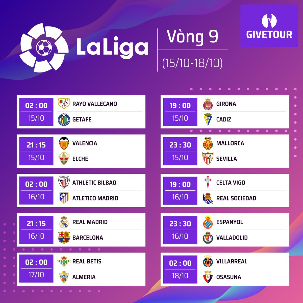 GiveTourDotCom's tweet photo. Round 9 is ongoing - 15 - 18/10
#PremierLeague - https://t.co/zfzMDtm2lj
#LaLiga - https://t.co/9TWYNsqdL4
#Ligue1 - https://t.co/nzZhDfo3Ii
#Bundesliga - https://t.co/Jv7q5ZZQym
#SerieA - https://t.co/L4gcKwLcZC
#GiveTour #Tournamentbracket #ứngdụngquảnlýgiảiđấu https://t.co/1lZzUKGkyC