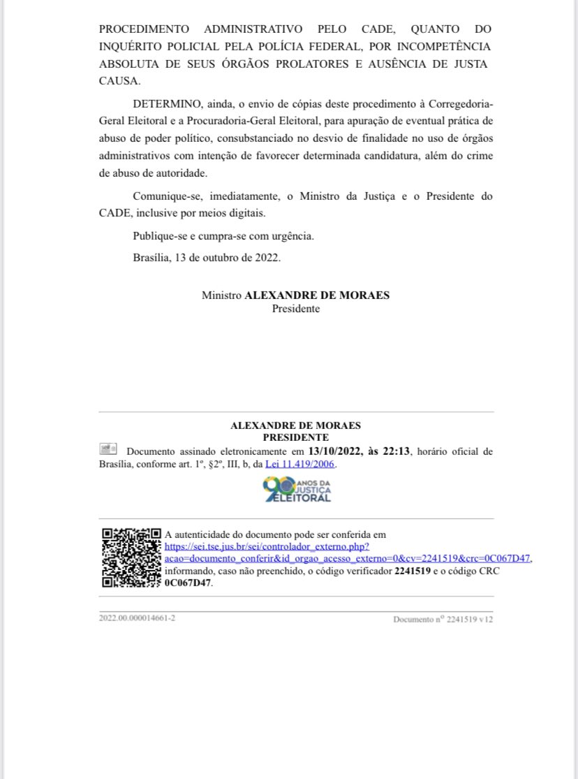 Alexandre de Moraes proíbe, de ofício, que o Ministério da Justiça e o CADE investiguem os institutos de pesquisa. Está tudo muito claro, não é mesmo?