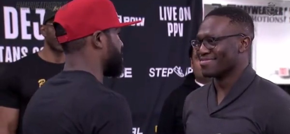 Floyd Mayweather and Deji face-off ahead of their fight in Dubai in November.

Yes, this is actually happening.