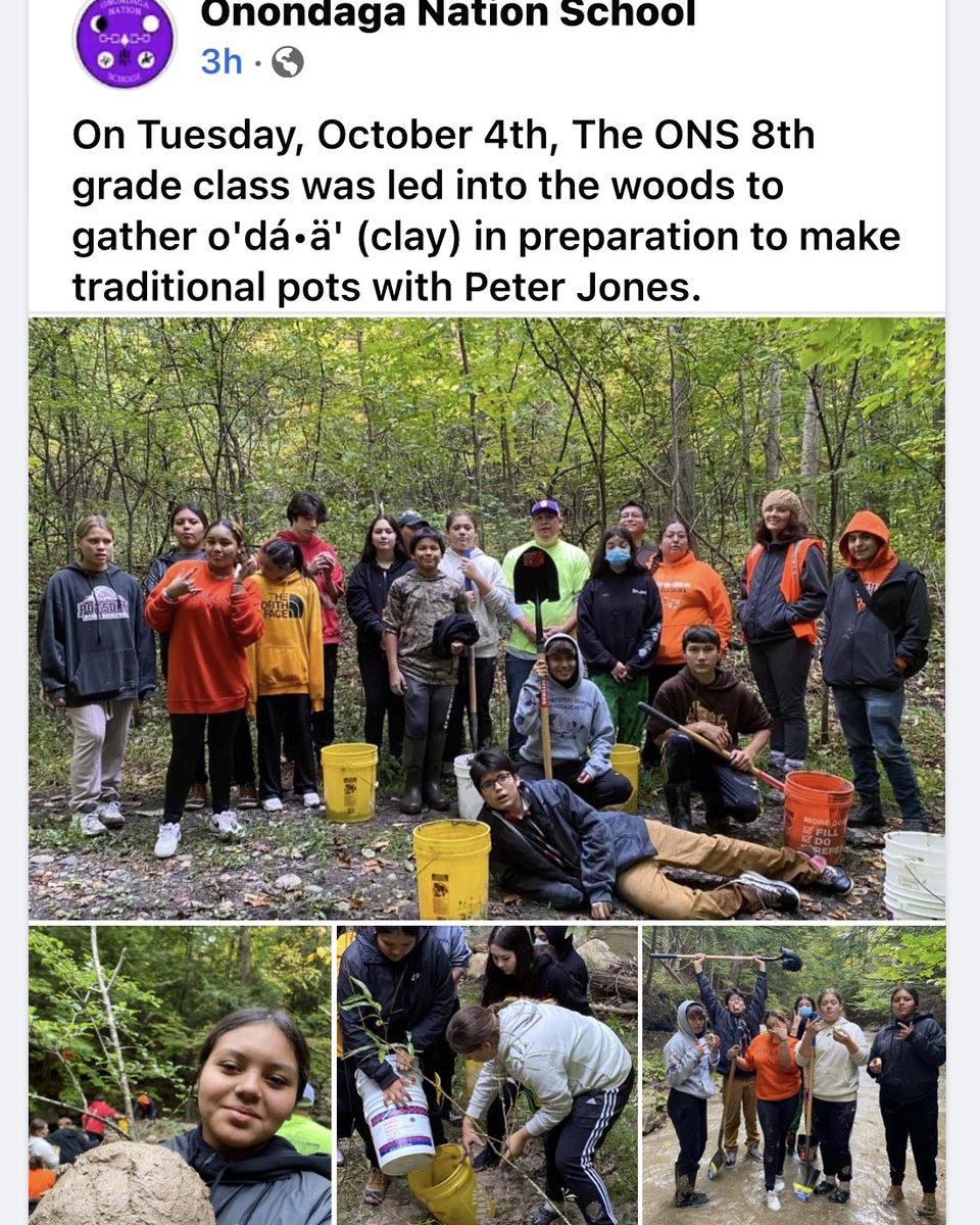 OnondagaNation's tweet photo. Onondaga Nation School students gather o’dá•ä’ (clay). https://t.co/Td54o9rQK6 https://t.co/PpQTJ8HiZM