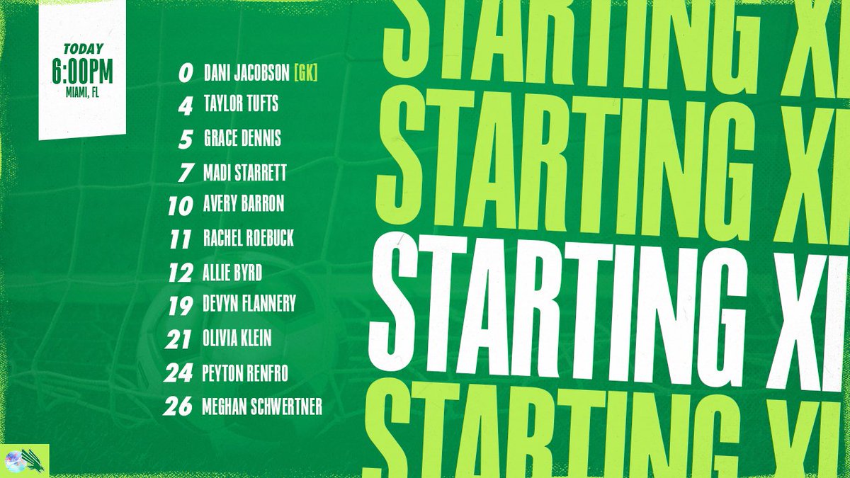 MeanGreenSoccer's tweet photo. Tonight's Mean Green XI at FIU!

0⃣ @danijake16 
4⃣ @taylor_tufts
5⃣ @ggracedennis
7⃣ @madistarrett
🔟 @averyybarronn
1⃣1⃣ #TwitterlessRachel
1⃣2⃣ @alliebyrdd
1⃣9⃣ @devynflannery
2⃣1⃣ @olivia_klein16
2⃣4⃣ @peytonrrenfro
2⃣6⃣ @meghanmichele11
#GMG https://t.co/Ji5b7heSAj