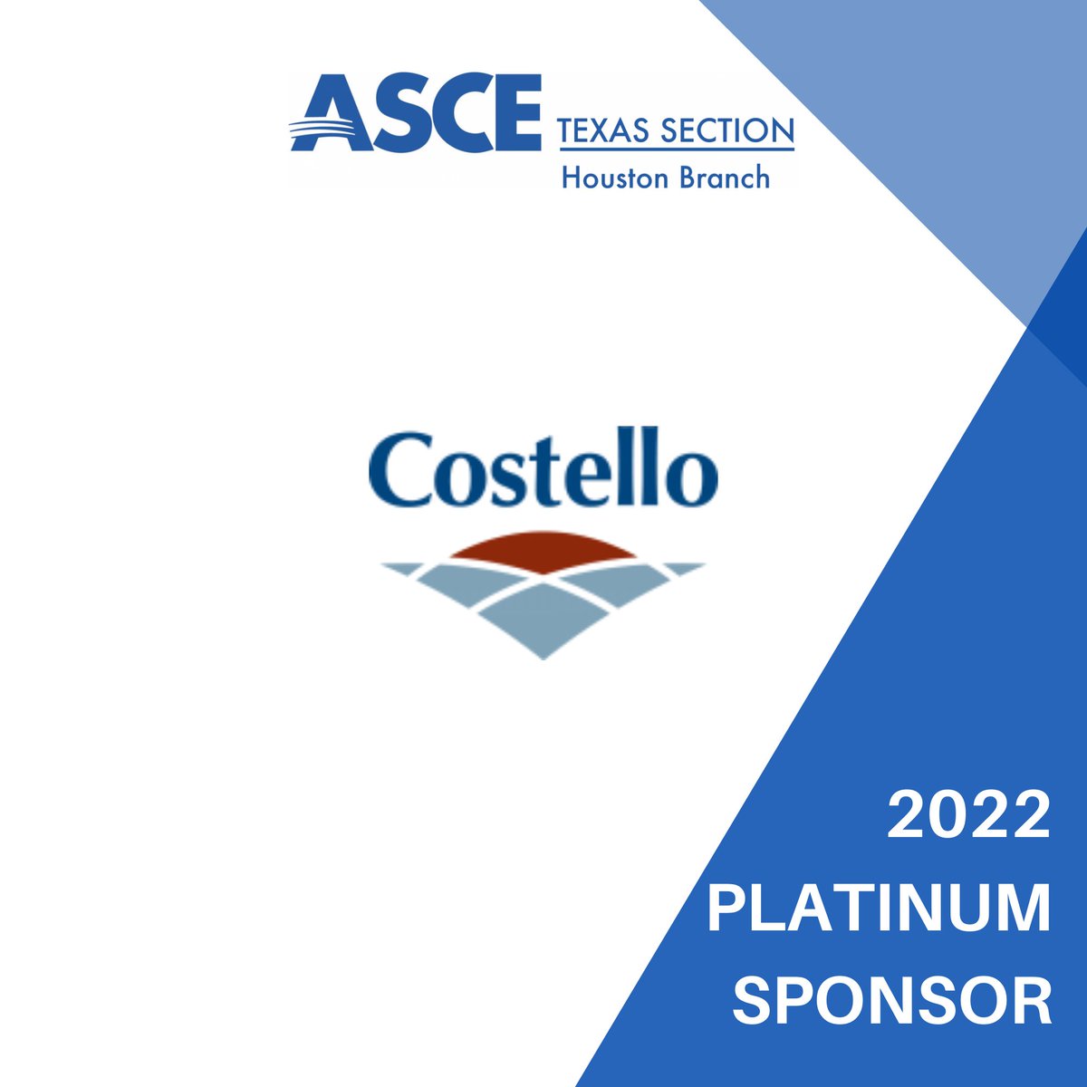 ASCEHouston's tweet photo. #ASCEHouston is thankful for Costello's support as a 2022 Platinum Sponsor of the ASCE Houston Branch!🙏🏼
Interested in becoming an ASCE sponsor? Send us a message or email our VP-Admin at vpadmin@ascehouston.org to learn more!📩
#SponsorSpotlight #ThankfulThursday https://t.co/KiTgZoBLXW