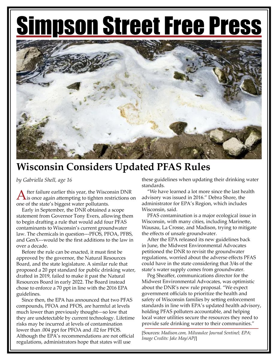 ssfp_news's tweet photo. Wisconsin Considers Updated PFAS Rules. SSFP reporter, Gabriella Shell, explains Wisconsin's DNR decision to once again attempt to tighten restrictions on one of the state’s biggest water pollutants. Read more here or online.
https://t.co/GgIHzSomSJ
#NeverHandInYourFirstDraft https://t.co/rvBNPAseMC