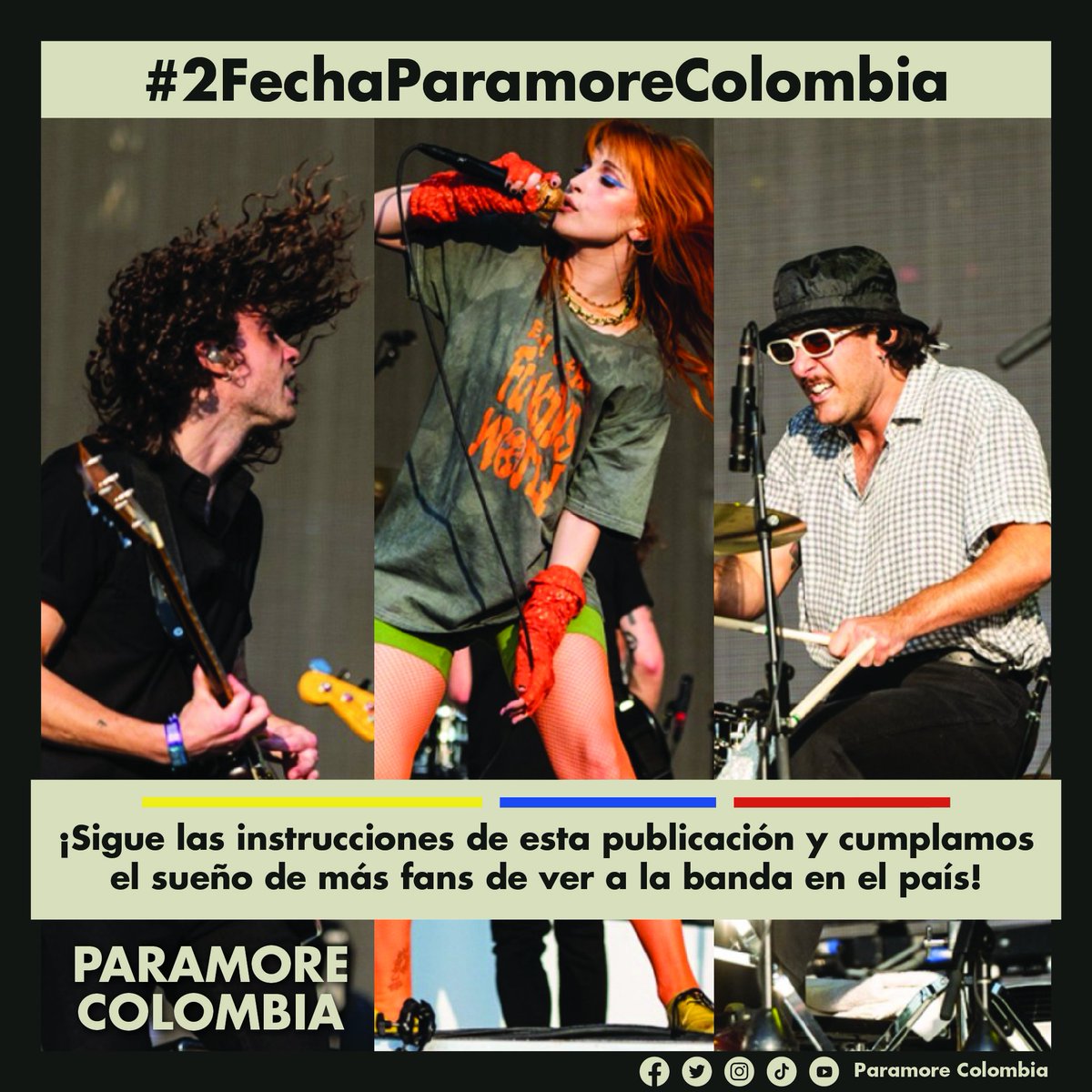 ParamoreCO's tweet photo. 📢SEGUNDA FECHA EN COLOMBIA
Ya que llamamos su atención, ahora tendremos que llamar la atención de @BizarroLiveCo @warnermusiccol, @MovistarArenaCo y por supuesto a @paramore. Usa el HT #2FechaParamoreColombia y hagamos que los chicos tengan dos fechas del tour en Colombia. https://t.co/GpvjGriwfs
