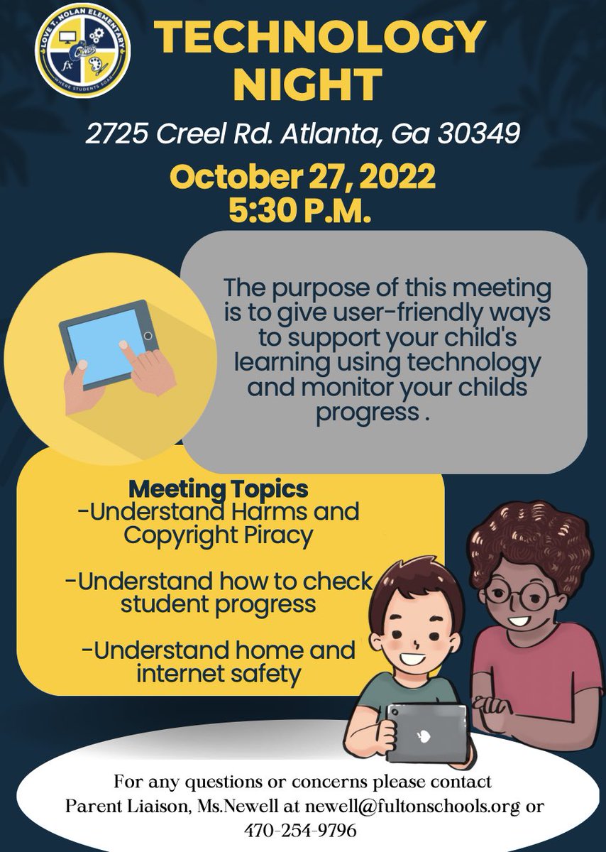Greetings parents, 

Mark your calendars, Technology Night is on the way <a href="/WeAreNolanOwls/">Love T. Nolan Elementary</a>.