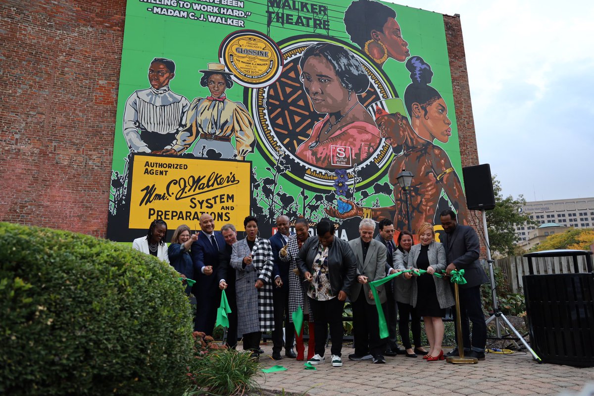 Glad to join <a href="/walkertheatre/">Madam Walker Legacy Center</a>, <a href="/artscouncilindy/">Indy Arts Council</a>, <a href="/INHumanities/">Indiana Humanities</a>, <a href="/INCulturalTrail/">Indy Cultural Trail</a>, <a href="/IndianaDDC/">Indiana Destination Development Corporation</a> to unveil a new mural dedicated to the legendary Madam C.J. Walker in downtown Indianapolis.
