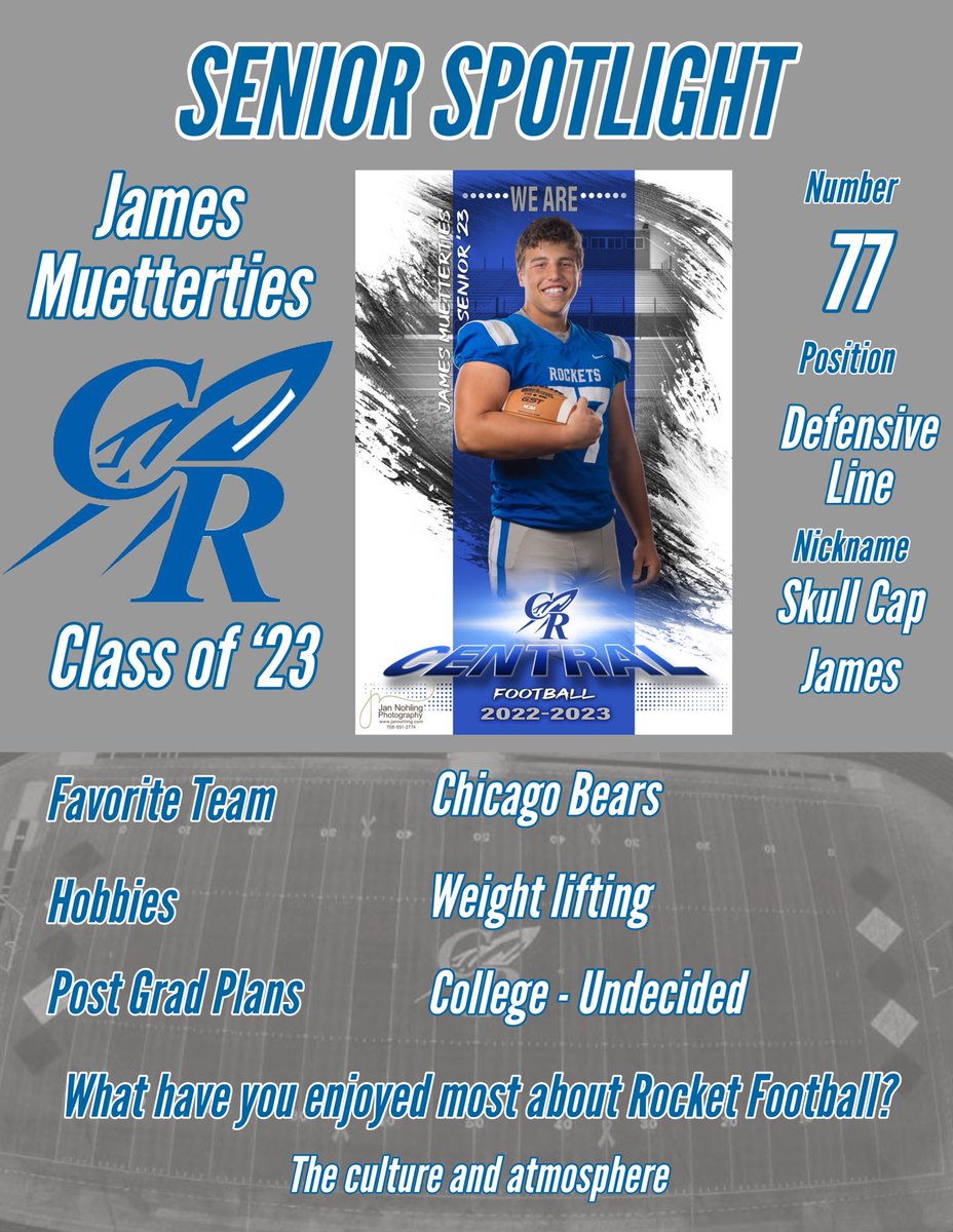 Up next is James Muetterties! Flip it to the D line, James has anchored that group for us the last 3 years while playing a dominant nose. He also has the best hands of any Lineman in the Fox. Thank you James for everything you have done for <a href="/CHSFootball100/">Central Rockets - Football</a>! 🚀⬆️ Friendly Gesture
