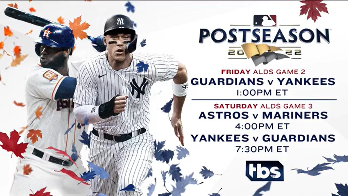 The American League Division Series continues on @TBSNetwork tomorrow afternoon, followed by a Game 3 doubleheader on Saturday #Postseason