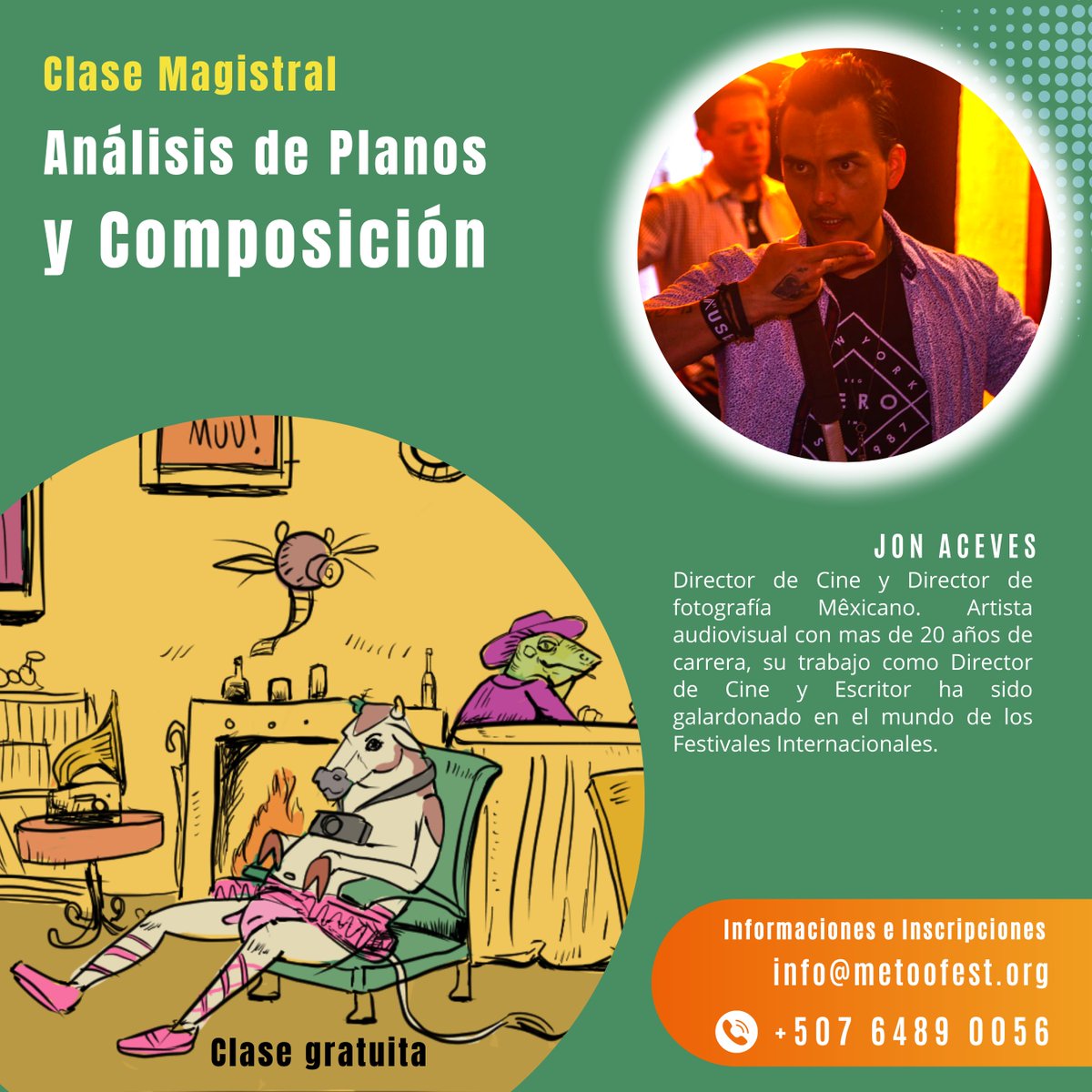 Inscríbete a la Clase Magistral sobre Análisis de planos y composición🐄🎥, dictada por #JonAceves 🇲🇽 gracias al patrocinio de <a href="/unifestfilm/">Unión de festivales internacionales de cine</a> 🌟La clase es este 21 de octubre a las 9:30AM (Panamá). Click aquí: linktr.ee/metoofest