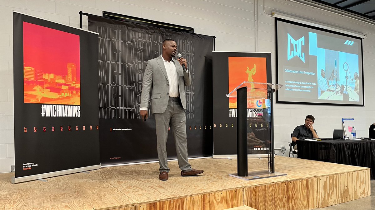 ICTStartupWeek's tweet photo. Participants @BecomeNovus, @podcastcollab and @legacyofnegasi pitch their ventures at the @coxbusiness pitch competition during Wichita Startup Week to a panel of local entrepreneurial leaders. #wichitawins https://t.co/52hrofbBx9