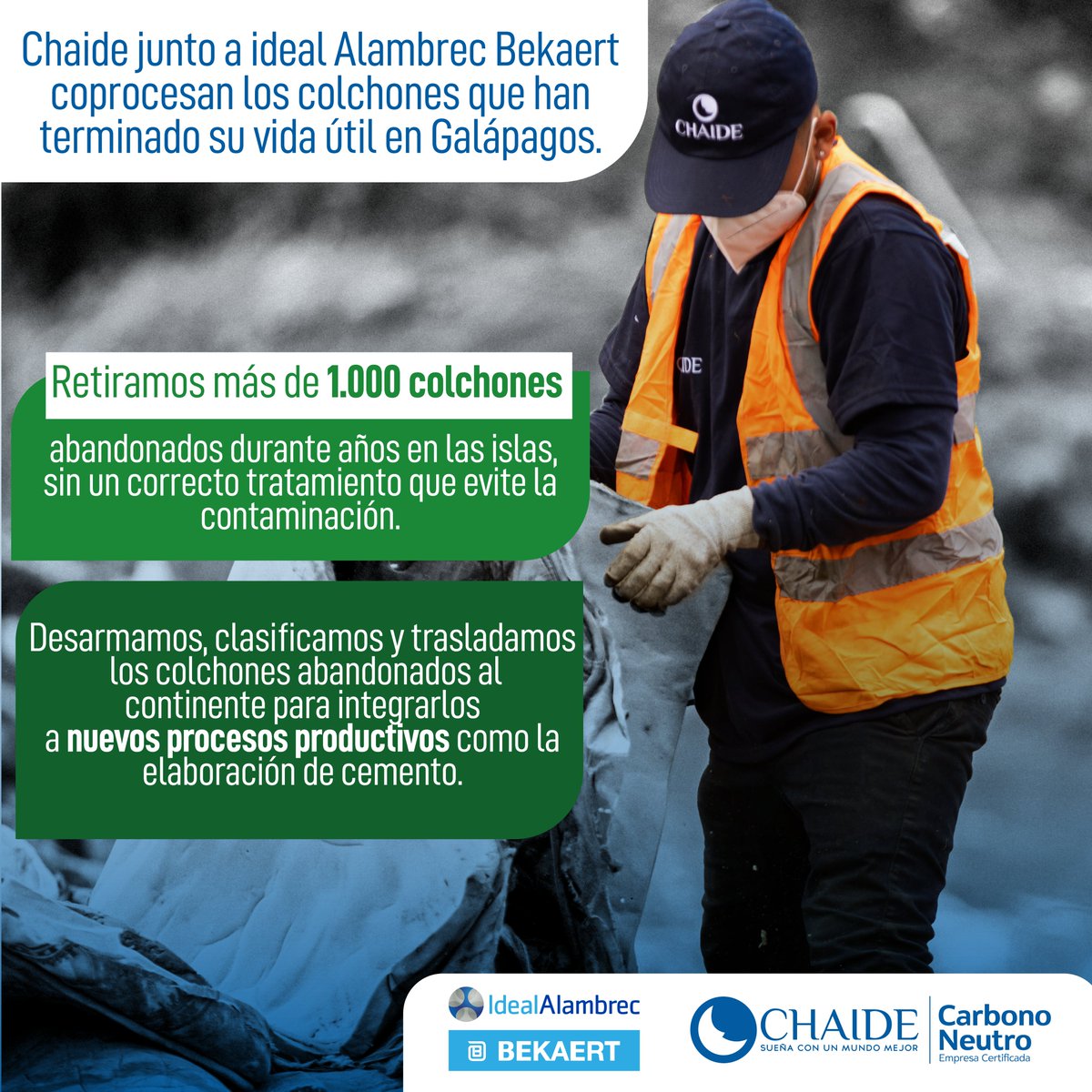 IdealAlambrecB's tweet photo. ¿Sabes qué sucede con los colchones usados en Galápagos? 🤔🐢
Conoce cómo Chaide e Ideal Alambrec Bekaert cambiaron esta realidad a través de su programa de co-procesamiento de colchones.💕🚢🛏️
Descubre más en👉
#Galápagos #Chaide #CuidadoAmbiental https://t.co/LCi5PEUYTi
