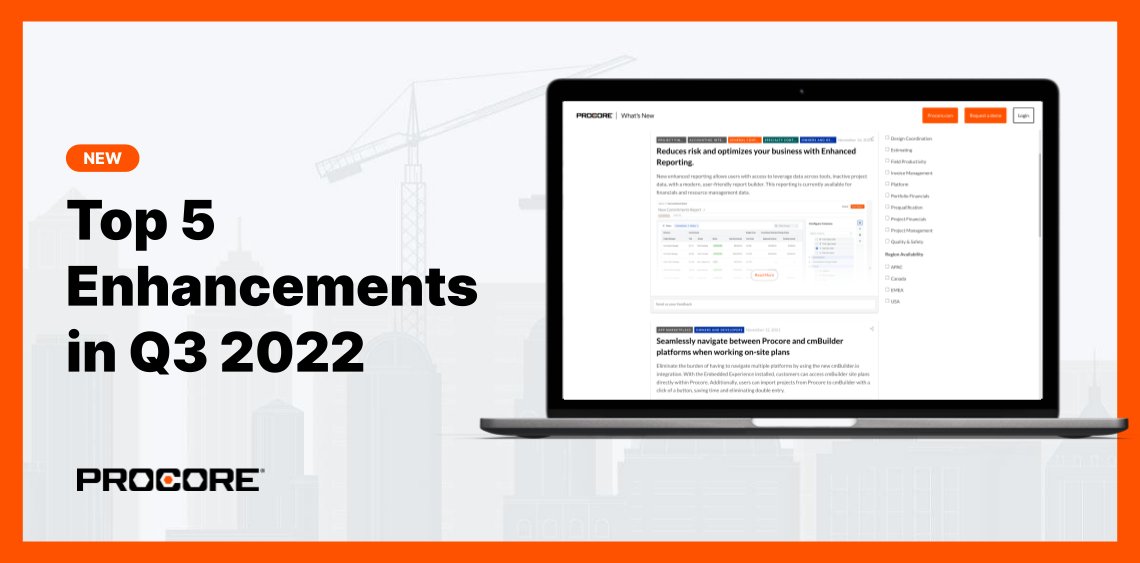 Procore released over 50 product enhancements in the last quarter! Learn how these enhancements help connect your project team to one source of truth. Here are the top five enhancements of Q3 2022. 

ow.ly/mbs050L9CCS #WhatsNew #Procore