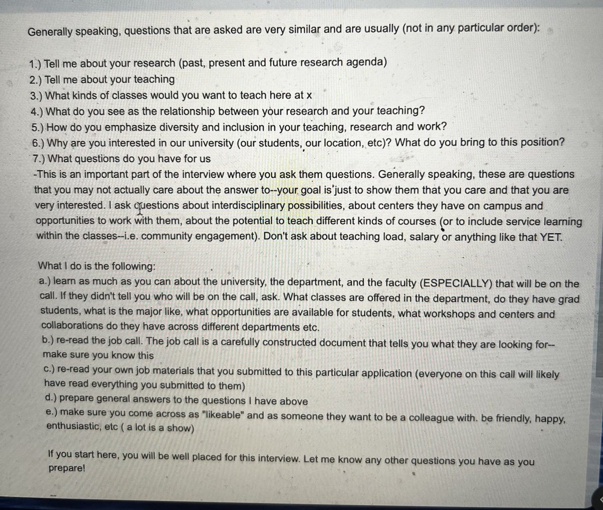 Over three extremely fun(!) years on the market I had 47 first round/skype interviews. A friend of mine asked for some advice earlier today to help prep for an upcoming interview--the email I sent him may/may not be useful to any first genners/folks who have interviews coming up!