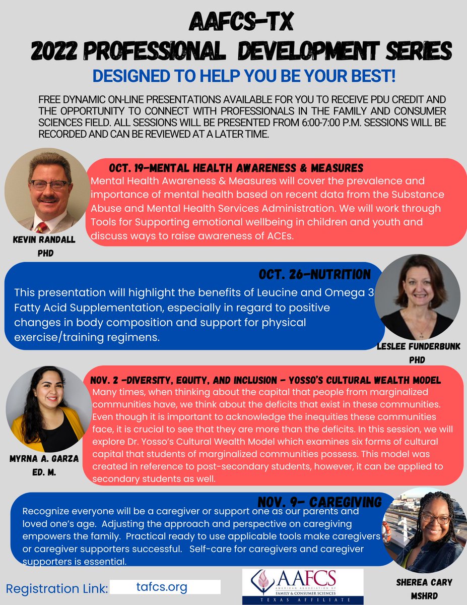 Register now to our FREE PD sessions with amazing speakers! Link to Register: bit.ly/3ThwLb0 or visit tafcs.org
