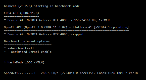 First @hashcat benchmarks on the new @nvidia RTX 4090! Coming in at an insane >2x uplift over the 3090 for nearly every algorithm. Easily capable of setting records: 300GH/s NTLM and 200kh/s bcrypt w/ OC! Thanks to blazer for the run. Full benchmarks here: gist.github.com/Chick3nman/32e…