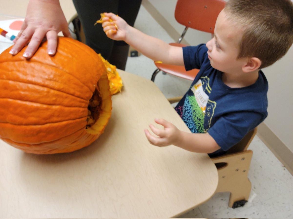 The P.M class also got to cut open a pumpkin. We saved some of the seeds so we can plant them on Monday. We will see if we can grow some roots and sprouts like we've been learning about.