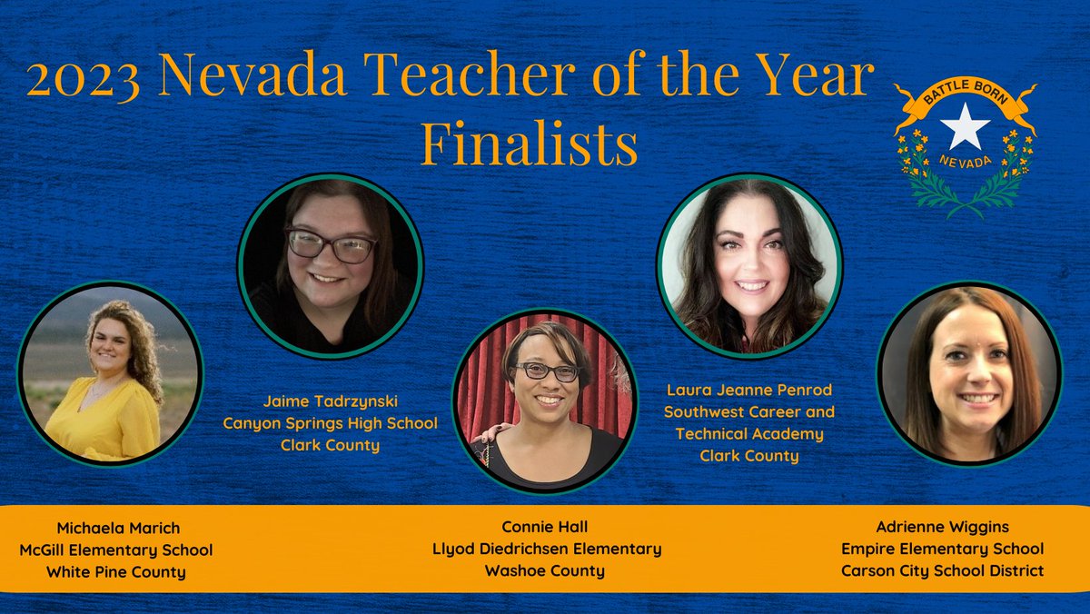 Congratulations to the 2023 Nevada State Teacher of the Year Finalists..
@NevadaReady <a href="/NNSTOY/">NNSTOY</a>