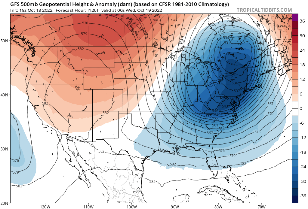 LopWx's tweet photo. Big trough to swing in next week, likely will bring snow to the mountains, and may even get our first freeze of the season, although that is too far out to see who gets freezing temperatures. https://t.co/dMYsopvMom