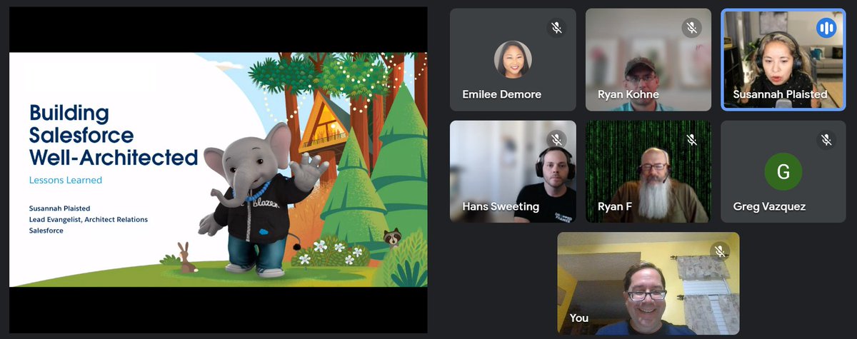 A wonderful session with @sunnydalelow evangelizing for the San Antonio @SalesforceArchs #trailblazercommunity tonight reviewing the #WellArchitected Framework. #Trusted #Easy #Adaptable #JourneyToCTA #BlazeYourTrail Join our group for the recording!