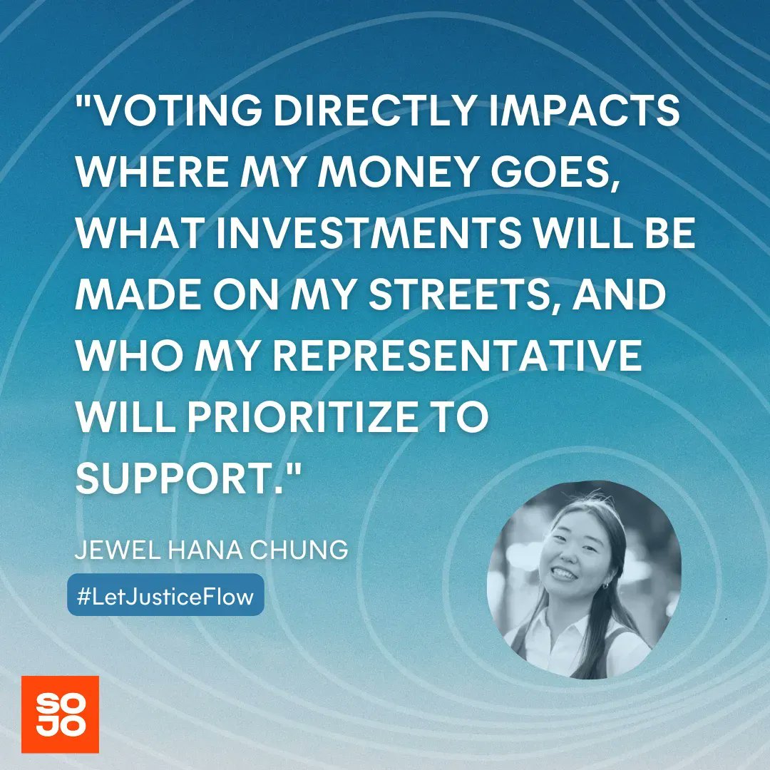 Our votes can make an impact and our Campaigns &amp; Mobilizing Assistant, @jewel_chung knows it! Your vote can make waves too, so #MakeAVotingPlan at sojo.net/vote to be #VoteReady and #LetJusticeFlow!