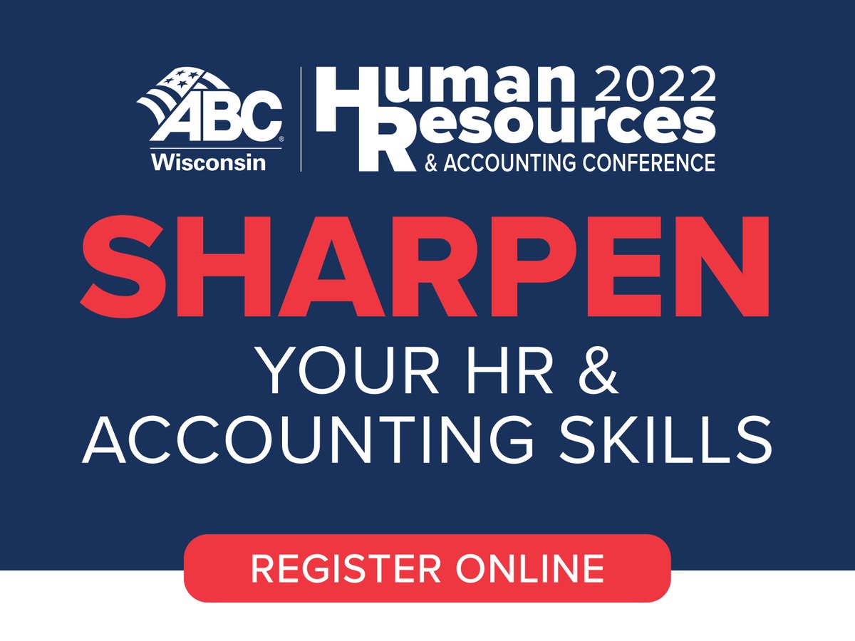 ABCofWisconsin's tweet photo. OCTOBER 26-27, 2022 – ABC of Wisconsin’s annual HR &amp; Accounting Conference returns to Wisconsin Dells for 2022! Join us Oct. 26-27, 2022 for two days of professional development, inspiration and networking.
https://t.co/5LZKRTg3cY https://t.co/IxqPBTxrUW