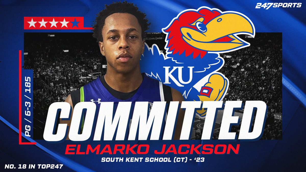Elmarko Jackson, a top-20 prospect in the national class of 2023, just announced his commitment to Kansas live on the <a href="/247Sports/">247Sports</a> channel. 247sports.com/Article/colleg…