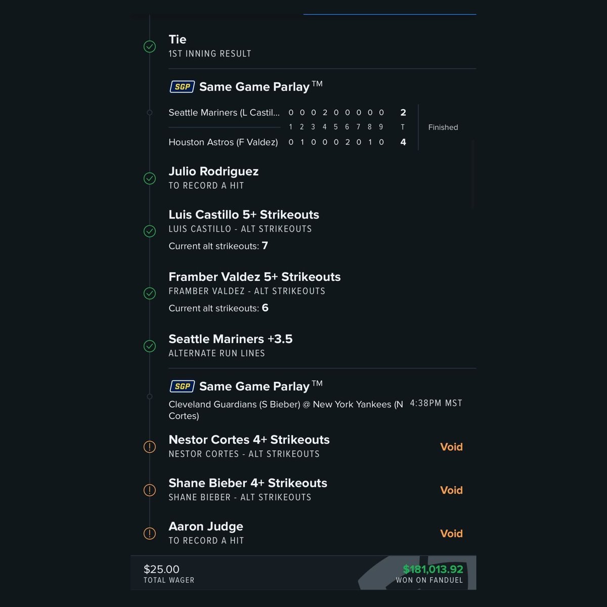 br_betting's tweet photo. BRUHHHHH 😱

$181K WINNER OFF $25...

(IG: maximilian_goldfish/@FDSportsbook) https://t.co/l7JVLzZfnx