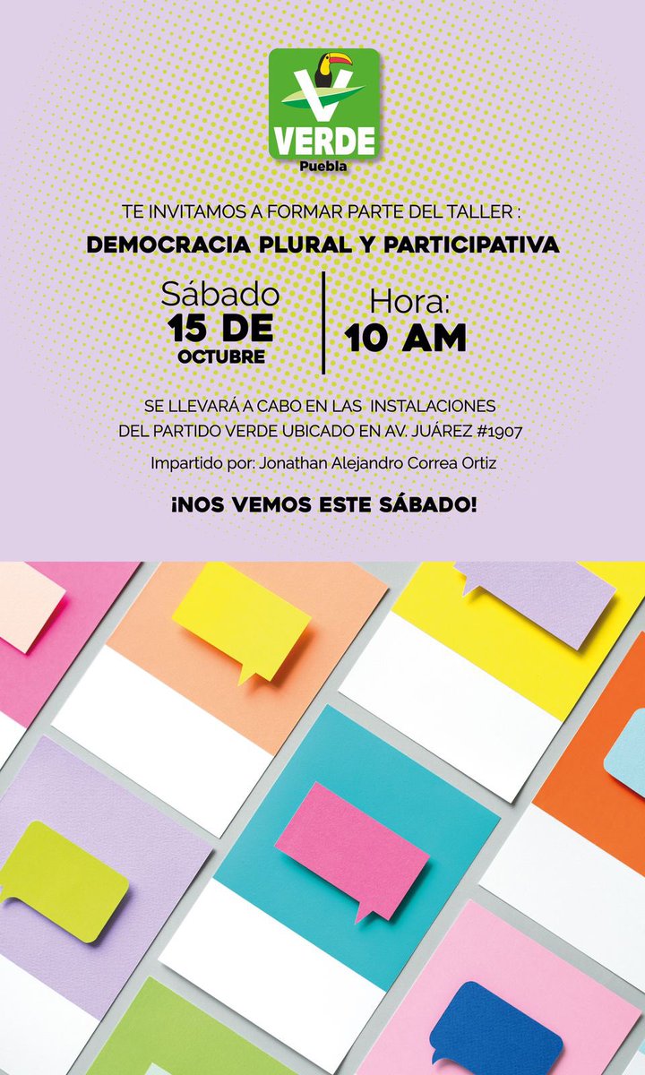 IngenioESC's tweet photo. #Capacitación Asiste a este sábado al taller: Democracia Plural y Participativa, esto en el Estado de Puebla, es abierto a la ciudadanía y sin costo

Estará impartiendo el taller el Lic. Alejandro Correa. ¡No se lo pueden perder!

#IngenioEstratégico 
#ProfesionalizaciónPolítica https://t.co/aoSotJQKJI
