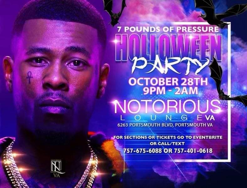 moneymakinghee's tweet photo. @JAlphonse_N 
7 pounds of pressure
Halloween Party
Nortorious Lounge
Portsmouth, Va
@moneymakinghee will be hosting this event
Va's hottest dancer will be in the building.. https://t.co/xOBzu80Aea