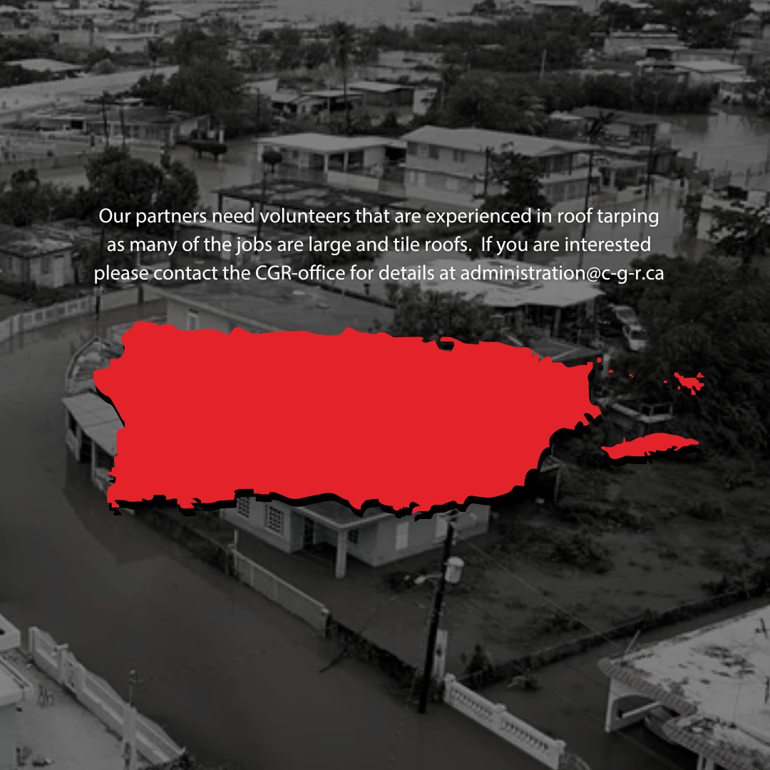 CGR (@can_gl_response) on Twitter photo Our partners need volunteers that are experienced in roof tarping as many of the jobs are large and tile roofs. If you are interested please contact the CGR-office for details at administration@c-g-r.ca
#Fiona #PuertoRico #CGR #volunteer Our partners need volunteers that are experienced in roof tarping as many of the jobs are large and tile roofs. If you are interested please contact the CGR-office for details at administration@c-g-r.ca
#Fiona #PuertoRico #CGR #volunteer