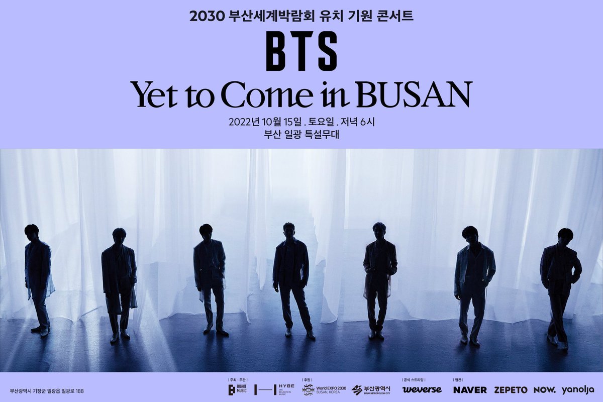 📰 — Todo lo que debes saber del 'CONCIERTO GRATUITO DE BTS <#YetToCome> IN BUSAN' este 15 de octubre 2022 

¡RT para salvar vidas! <a href="/BTS_twt/">방탄소년단</a>

↓ (Información + Transmisión + Horarios)