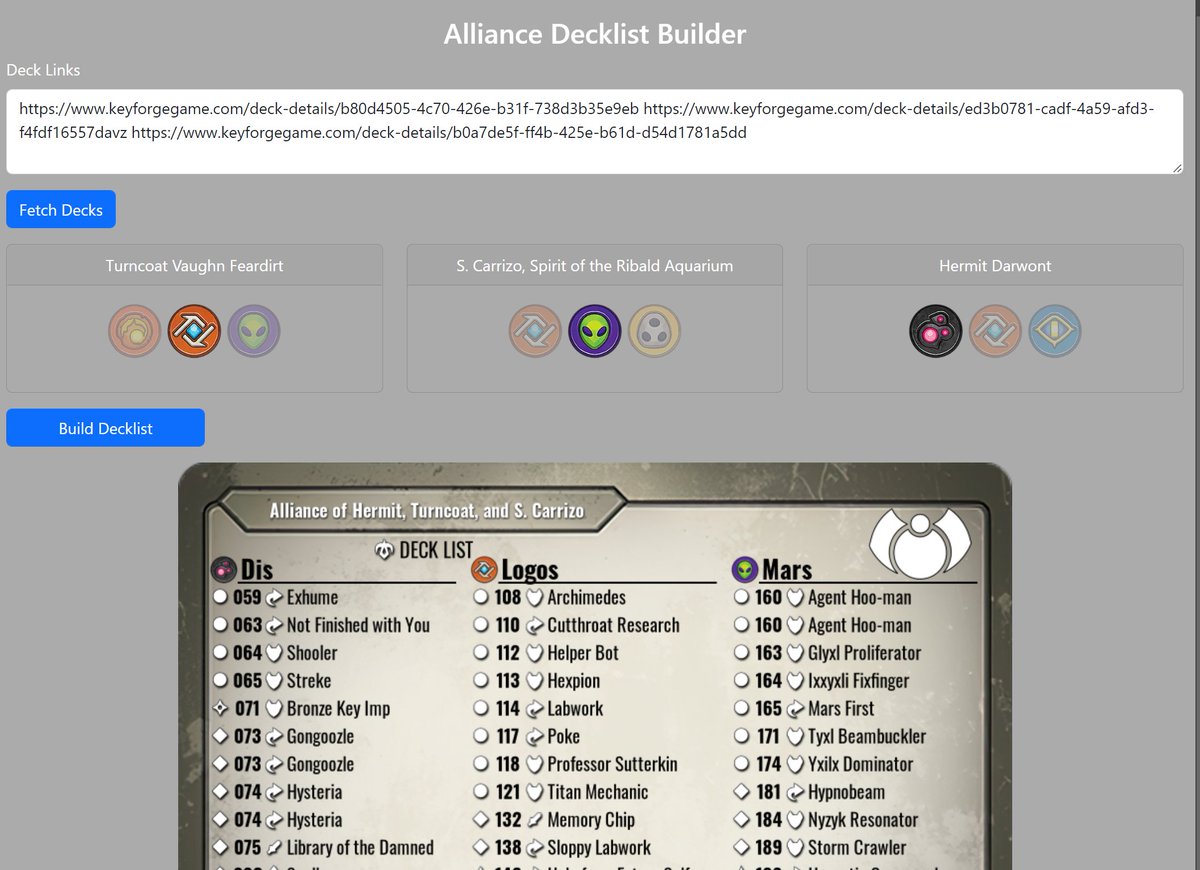 Just a little fun tool I whipped up for #KeyForge Celebration and the new #Alliance format

alliance.skyj.io
