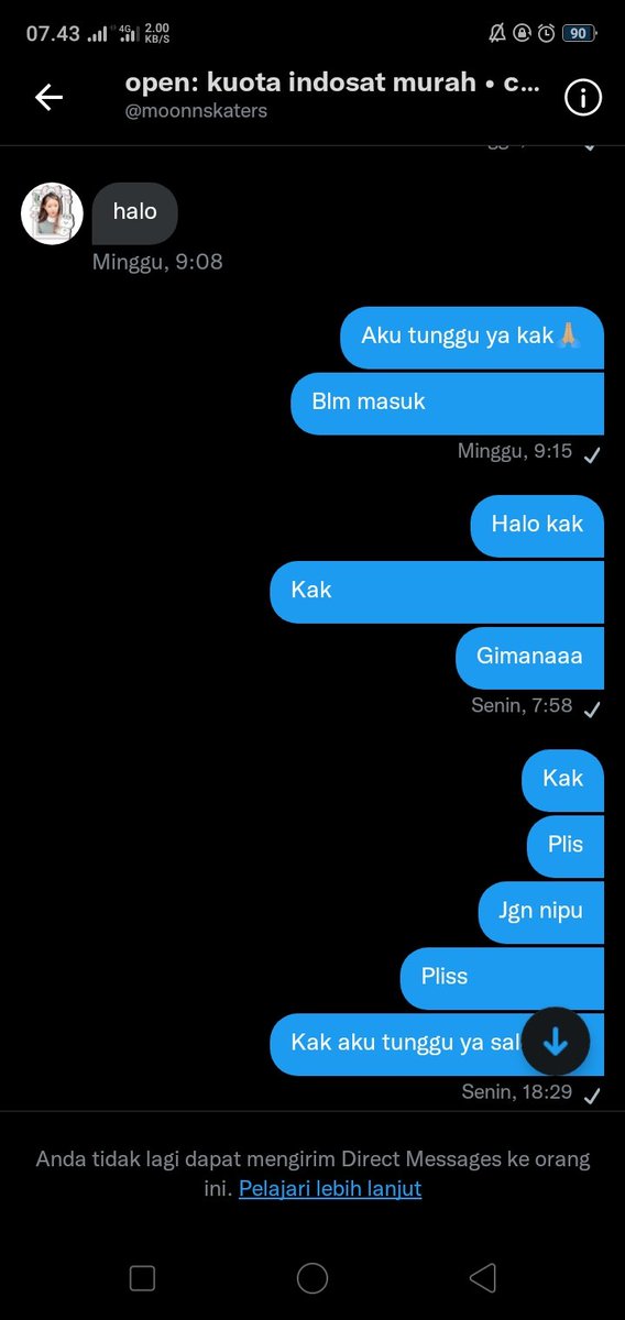harrystore__'s tweet photo. !!! DITIPU JASA CV PULSA !!!
Please tolong bantu RT biar ga ada korban lagi 🙏🏼😭
Jadi aku cv ke @moonnskaters dari Sabtu kemarin, aku tunggu itikad baiknya tp ini barusan aku check buat nge dm, ternyata akunku sudah di blok sama beliau 👀🤪

#zonauang️ #zonaba https://t.co/Y7J44gf3ox