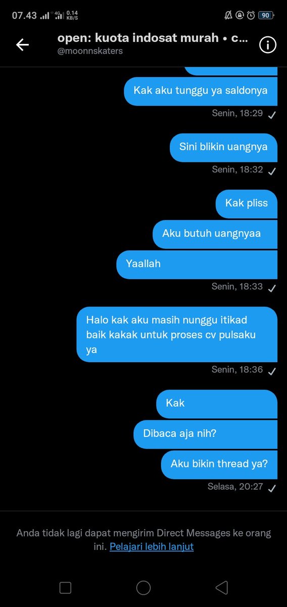 harrystore__'s tweet photo. !!! DITIPU JASA CV PULSA !!!
Please tolong bantu RT biar ga ada korban lagi 🙏🏼😭
Jadi aku cv ke @moonnskaters dari Sabtu kemarin, aku tunggu itikad baiknya tp ini barusan aku check buat nge dm, ternyata akunku sudah di blok sama beliau 👀🤪

#zonauang️ #zonaba https://t.co/Y7J44gf3ox