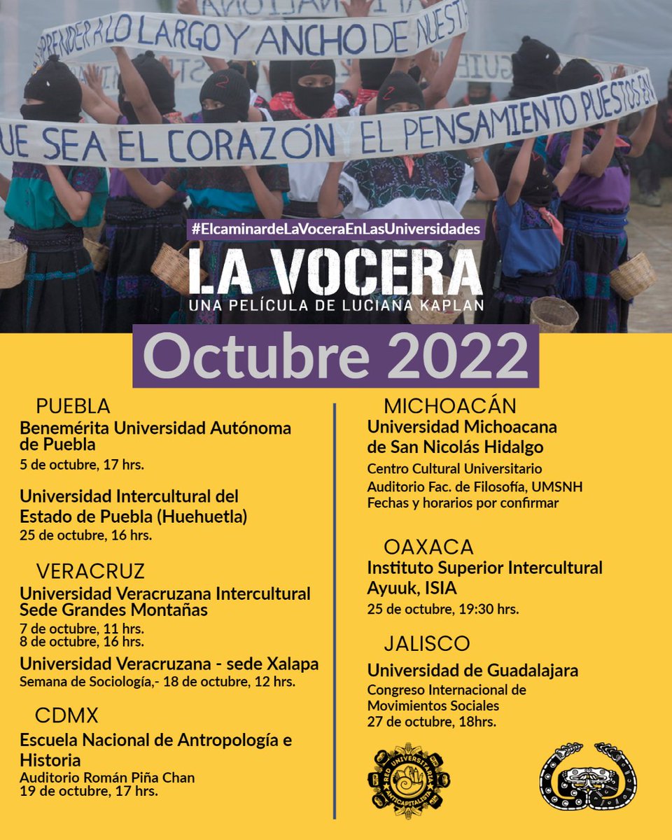 #LaVocera sigue su curso en las Universidades. Compartimos la información de sedes, fechas y horarios #ElCaminarDeLaVocera #FaltaLoQueFalta