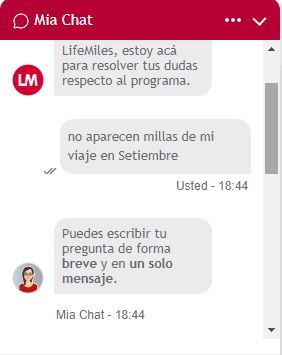 dmcccr24's tweet photo. @LifeMiles, no sé como escribir mi consulta de forma más breve... ayúdenme con la consulta, o como redactar la pregunta.  #Chatbotfail https://t.co/FvPbZf4uZw