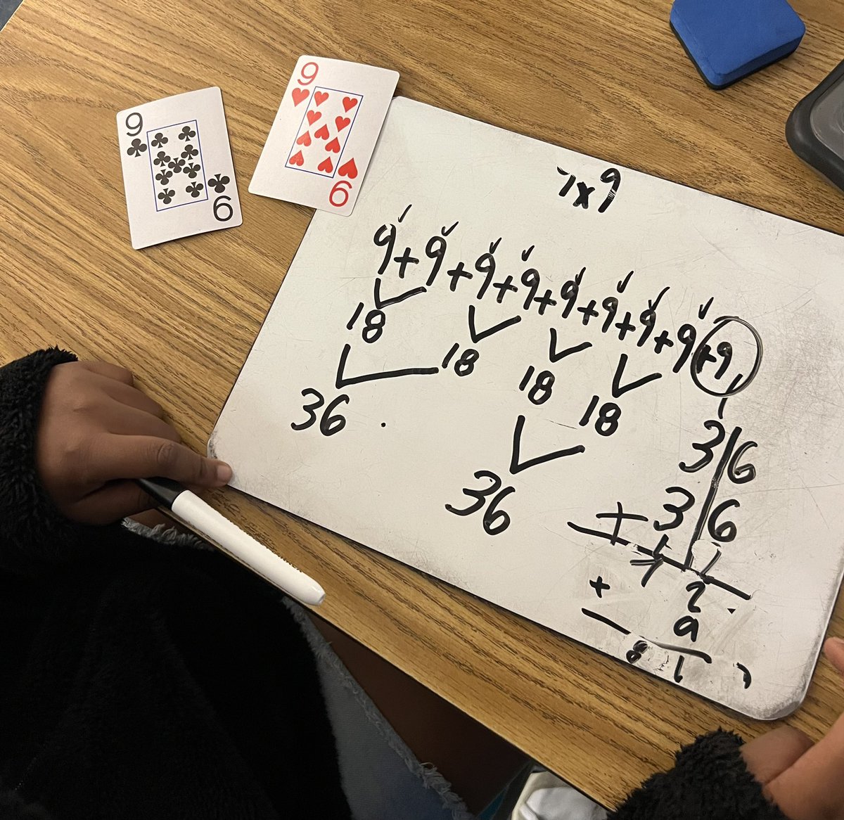 Barrett_Duncan_'s tweet photo. I love teaching my students that fact fluency isn’t solely about having math facts memorized! Look at the flexibility this student has going on… THIS is what fact fluency looks like- NOT a timed test! #FactFluency #ConceptualMath https://t.co/gIXcctTTkm